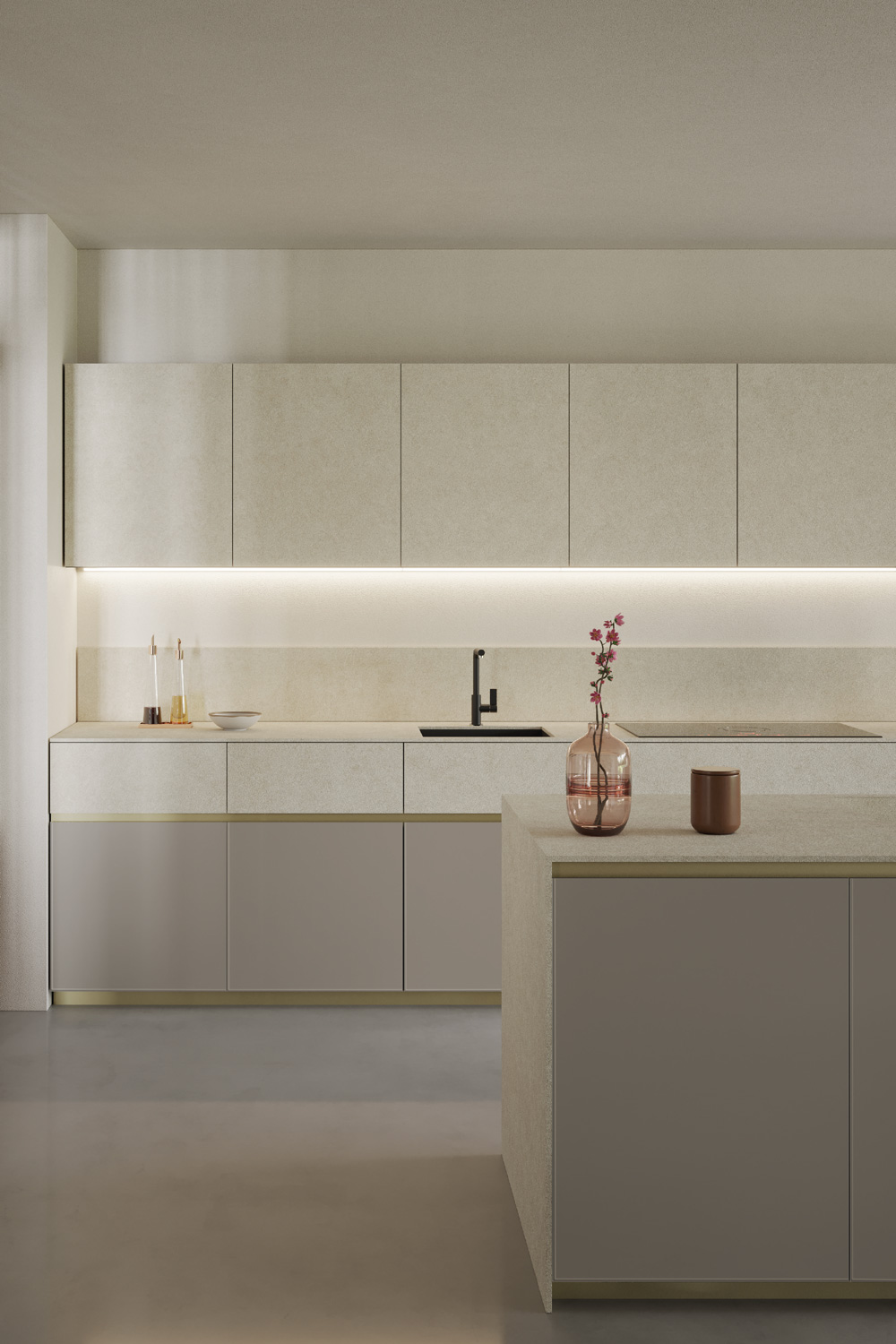 Cucina T70 Zecchinon in Rovere Grano, Laccato Opaco Camoscio e Mdi Ananda